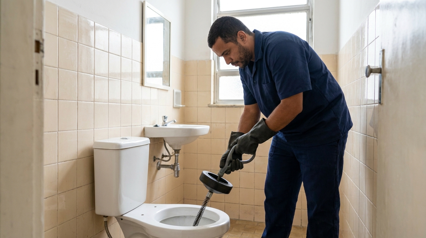 Desentupimento de vaso sanitário residencial em Santos‑SP