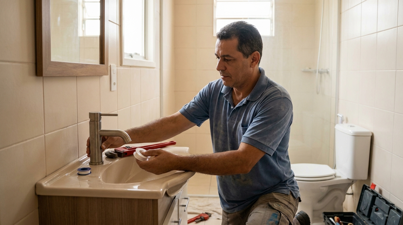 Técnico instalando ducha higiênica em Campos dos Goytacazes‑RJ